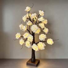 1PC/2pcs LED White Rose Tree Light 60CM 24 Warm Lights USB And AA Battery Dual Power Supply Holiday Home Dorm Party Desktop Night Light - Warm white light - View 5