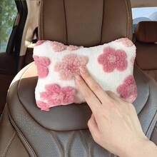 1pc 3D Flower Plush Car Headrest, Cute Girly Style Car Interior Decor Pillow, Travel Relaxation Neck Support Pillow, Soft And Comfortable Car Headrest - A - View 2