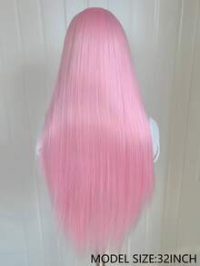 websterwigs 13x4 長直 26 吋假髮，玫瑰紅、粉紅色、淺粉色蕾絲前緣合成假髮，預拔髮際線，耐熱纖維，絲滑直髮假髮，適合女性、角色扮演、派對、日常使用、音樂節、萬聖節 - 淺粉色 - 查看 9
