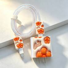 Orange Style Charger And Cable Protector Set, Durable Apple 18-20W Charging Cable Protective Case, Anti-Breakage Cable Organizer, Compatible With Apple Phone Charger - Multicolor - View 1