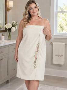 1pc-Rose Embroidered Large Bath Towel, Size 90*170 Cm, Soft And Thick, Quick-Drying, Dedicated For Home Bathing. Exquisite Rose Embroidery Adds A Gentle Atmosphere, Fluffy And Comfortable Touch, No Shedding, Available In Beige And Pink, Combining Practicality And Sweet Appearance. - Multicolor - View 8