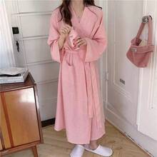 Women's Fashion Loose Casual Waffle Knit Solid Color Bathrobe High-End Loungewear - Pink - View 4