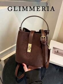 Women's Casual Crossbody Bucket Bag - Solid Color, Double-Layer Suede Material Handbag, Magnetic Closure, Adjustable Shoulder Strap - Lightweight Design, Suitable For Commuting, Casual And Dating, Minimalist Style, Versatile Use, Coffee Brown, Suede Bag, Autumn/Winter Essential - Coffee Brown - View 2