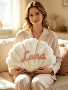 Handmade Customized Name Shell Pillow, Suitable For Sofa Or Bedside, English Letter Couple Gift, Available For Bulk Orders, Soft Bedside Decorative Cushion, Wedding Gift, Multiple Colors Available - Multicolor - View 6