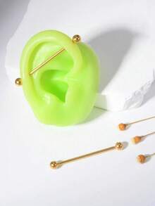VJS 1件/2件 14G 工業風鷹架槓鈴鋼製耳環，中性款，鋯石鑲嵌表面，軟骨耳環，身體穿刺飾品，38mm - 金黃色 - 查看 5