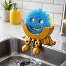 Cute And Fun Drainage Smile Sponge Shelf With Drain Holes And Legs | 2026 New Creative 3D Printed Dishwashing Sponge Storage Shelf For Kitchen Sink Side Counter | Household Cleaning Tools Plastic Support Bracket - Multicolor - View 1
