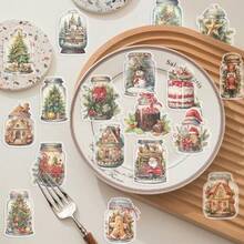 50pcs Christmas Bottle Decorative Stickers, Transparent PET Material, Warm Patterns Decorations , Suitable For Decorating Dorm Storage Boxes, Tablets, Earphone Cases And More. - Multicolor - View 2