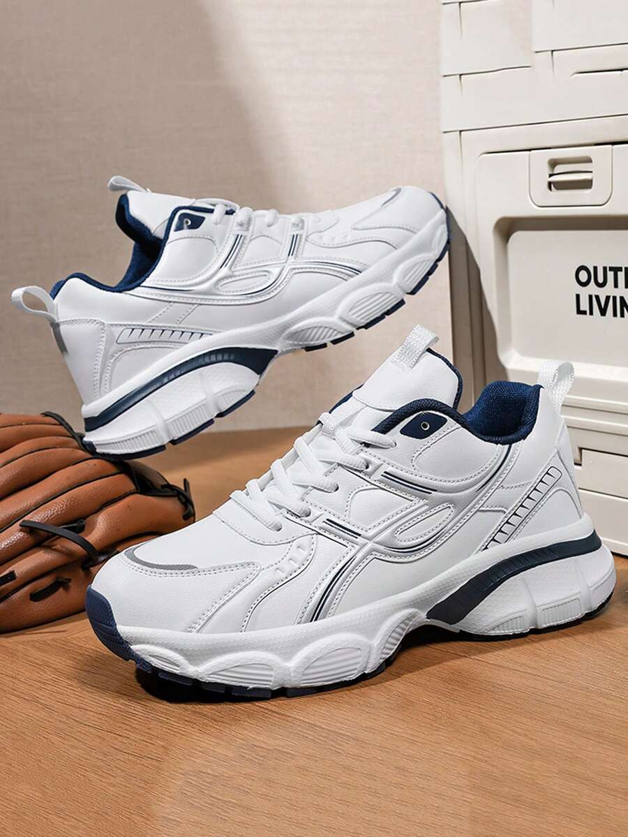 1 Pair Colorblock Retro Chunky Sneakers Casual Sports Running Shoes Mesh Breathable Comfortable Shock Absorbing Soft Bounce - White - View 1