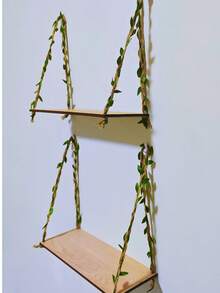 2 piezas Estante colgante de pared sin taladro, Estante de decoración de pared estilo bohemio, Estante para exhibición de suculentas, Estante de almacenamiento de pared, Estante de pared para el hogar, Estante de pared con cuerda de ratán, Estante de exhibición de decoración de pared sin agujeros - 2pcs - Ver 5