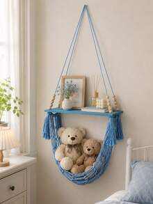 1pc Wall-Mounted Storage Shelf, Hand-Woven Tassel Blue Hanging Rack, Christmas Small Ornament Display Shelf, Home Wall Decor, Holiday Party Background Decoration, Suitable For Bedroom, Living Room, Books, Photo Frames, Aromatherapy, Cosmetics, Plush Ornaments, Dorm Storage, Gift - Multicolor C - View 11
