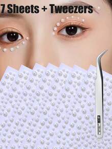 1/4/7 Sheets Pearl Face Jewels Sticker, Rave Accessories Y2K Festival Gift DIY Music Festival Party Makeup Masquerade, Applicable To Hair, Eyes, Face, Body Decorations,Concert Look,Face Gems - White - View 8