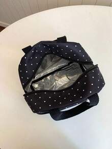 學生便攜保溫午餐包，加厚可愛水果設計小波點圖案午餐袋 - 黑色 - 查看 10