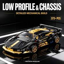 Black & Gold Supercar Building Model, 373+ Pieces Adult Collectible Brick Set, Low Chassis, Wheels & Spoiler, Perfect Gift For Collectors On Halloween, Christmas, Thanksgiving And Birthday - Black Bull Racing - View 7