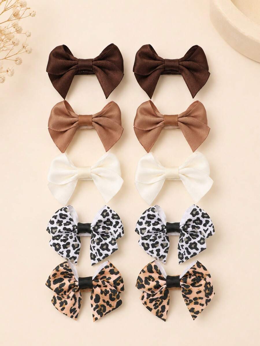 10 kẹp tóc nơ họa tiết da báo trơn cho bé gái, nơ kẹp tóc satin nhiều màu dễ thương dùng hàng ngày và mùa thu đông, phụ kiện tóc trẻ em - Nhiều màu - Xem 1