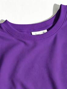Women's Loose Fit Knitted Fabric Sweatshirt,Purple Drop Shoulder Long Sleeve Round Neck Pullover For Everyday Comfort,Autumn Winte Y2K Street Outings - Purple - View 7