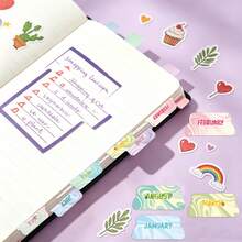 12‑Month Planner Index Tabs, Back To School Supplies, Four‑Season Solar‑Term Themed Marble Swirl Page Marker Stickers, Self‑Adhesive Journal Notebook Divider Tabs For Student Note‑Taking, Scrapbooking & Daily Planning - Rectangle - View 5