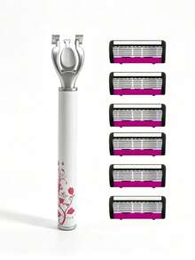1 Handle + 6/12/18 Replaceable Blades Women's Manual Razor, Floral Pattern Non-Slip Shaving Razor, 6-Blade System, Painless Hair Removal, Suitable For Legs, Underarms, Bikini Area, Travel Supplies, Manual Body Razor, Women's Shaving Razor, Bikini Trimmer - A - View 14