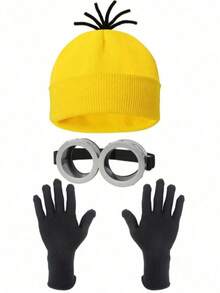 Hasbro Despicable Me Minion Yellow Hat Costume Knitted Hat And Gloves Set, Halloween Costume Props Role Play - A - View 10