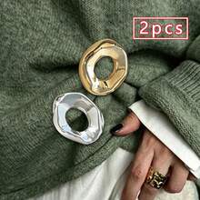 2pcs Asymmetrical Hollow Circle Brooch, Gold & Silver Dual-Tone Alloy Textured Pin, Waist Decor For Suit, Sweater, Shirt, Dress, Women's Accessory For Daily, Commute, Date, Gift - Multicolor - View 8