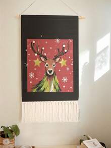 1PC Tapestry, Wall Hanging, Long Linen Vintage Tassel Tapestry, Vertical Wall Decor, Animal Print Design; Versatile For Living Room, Bedroom, Office, Party And More - Multicolor - View 7