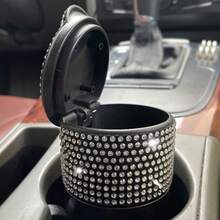1pc Shiny Diamond Car Ashtray, Charming Sparkling Crystal Car Ashtray With Lid - Portable Office And Home Car Ashtray - Durable ABS Material, Decorated With Shiny Rhinestones, Creative Fashionable Women's Design - A - View 9