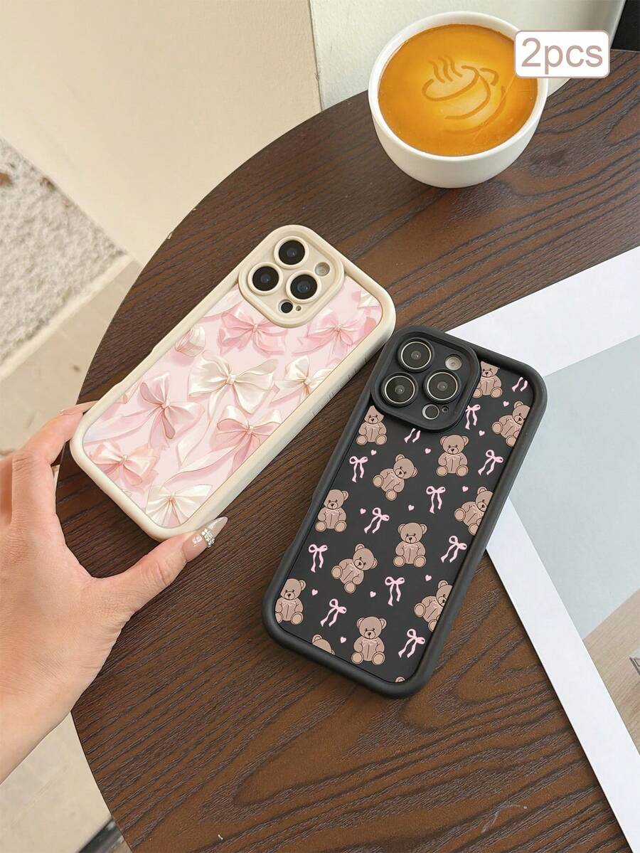2 ốp lưng bảo vệ chính xác TPU chống sốc bao phủ toàn diện in gấu ngọt ngào, tương thích với Apple 11/12/13/14/15/16/16Pro/16ProMax/17/17pro/17ProMax/18pro 18ProMax - Nhiều màu - Xem 1