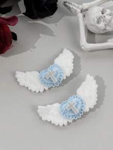 2pcs Anime Cosplay Party Plush Angel Wings Heart Cross Hair Clips Sweet Cool Lolita Style Side Clips - Multicolor - View 12