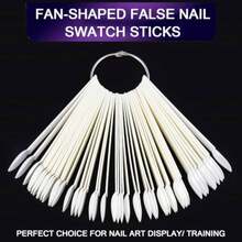 50pcs White False Nails, Nail Polish Gel Color CardDisplay Stand, Practice Training Fan-Shaped DisplayRod, Manicure Tools, Home DIY Nail Polish Board - White - View 9