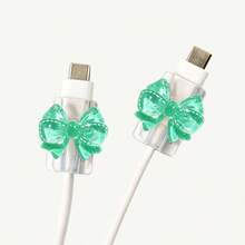 Transparent Bow Universal Lightning (5-14) Type-C Cable Protector - Durable, Break-Resistant, Fashionable Phone Accessory Design - Plastic Cable Protector With Cute Bow Decoration, Charging Cable Protector - Multicolor - View 10