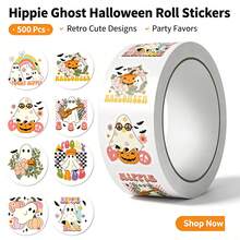 500張萬聖節捲筒貼紙，復古可愛南瓜幽靈圓形貼紙，自黏貼紙，適用於派對禮物、信封、剪貼簿裝飾 - 500pcs/roll - 查看 9