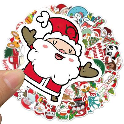 50pcs Watercolor Vintage Christmas Sticker Pack, Vintage Santa Claus, Gingerbread Man, Snowman, Gift Truck, DIY Stickers Suitable For Planner, Water Bottle, Laptop, Luggage, Phone Case Holiday Decoration, Scrapbooking Supplies