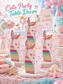 12pcs Pink Mermaid Tail Candy Baking Packaging Boxes, Reusable Gift Boxes, Suitable For Birthday Party And Wedding Banquet Packaging - Multicolor - View 2