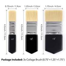 3 Pieces Collage Brush Set, 0.75", 1.25" & 1.75" Soft Nylon Flat Brushes For Collage Medium, Decoupage, Scrapbooking, Journaling & Mixed Media - A - View 16