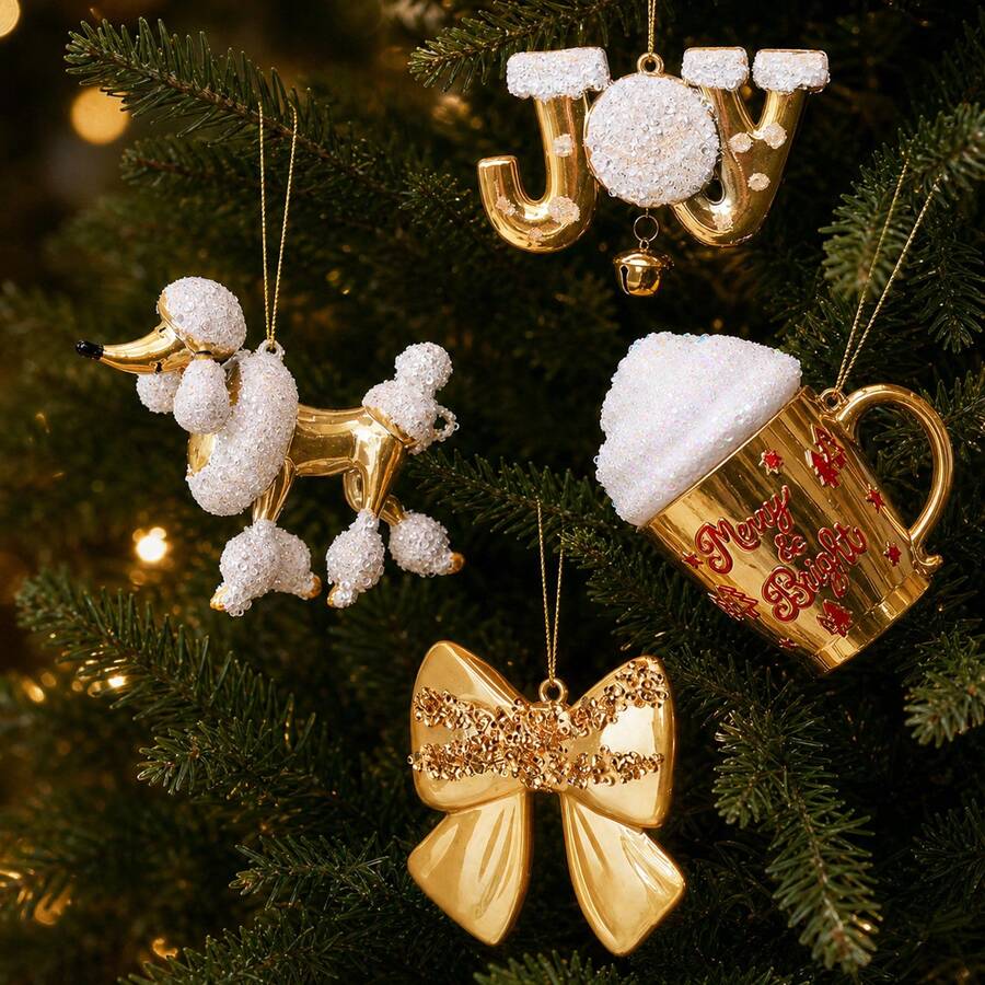 Gold Christmas Decorations, Holiday Hanging Ornaments & Tabletop Decor, Creative Holiday Scene Props