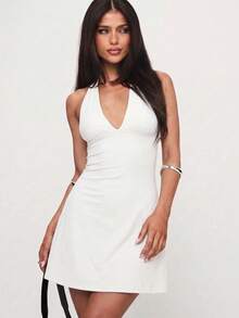 Sexy Fashion Deep V-Neck Sleeveless Mini Dress, New Summer Style, Suitable For Date And Daily Wear Elegant White - White - View 5