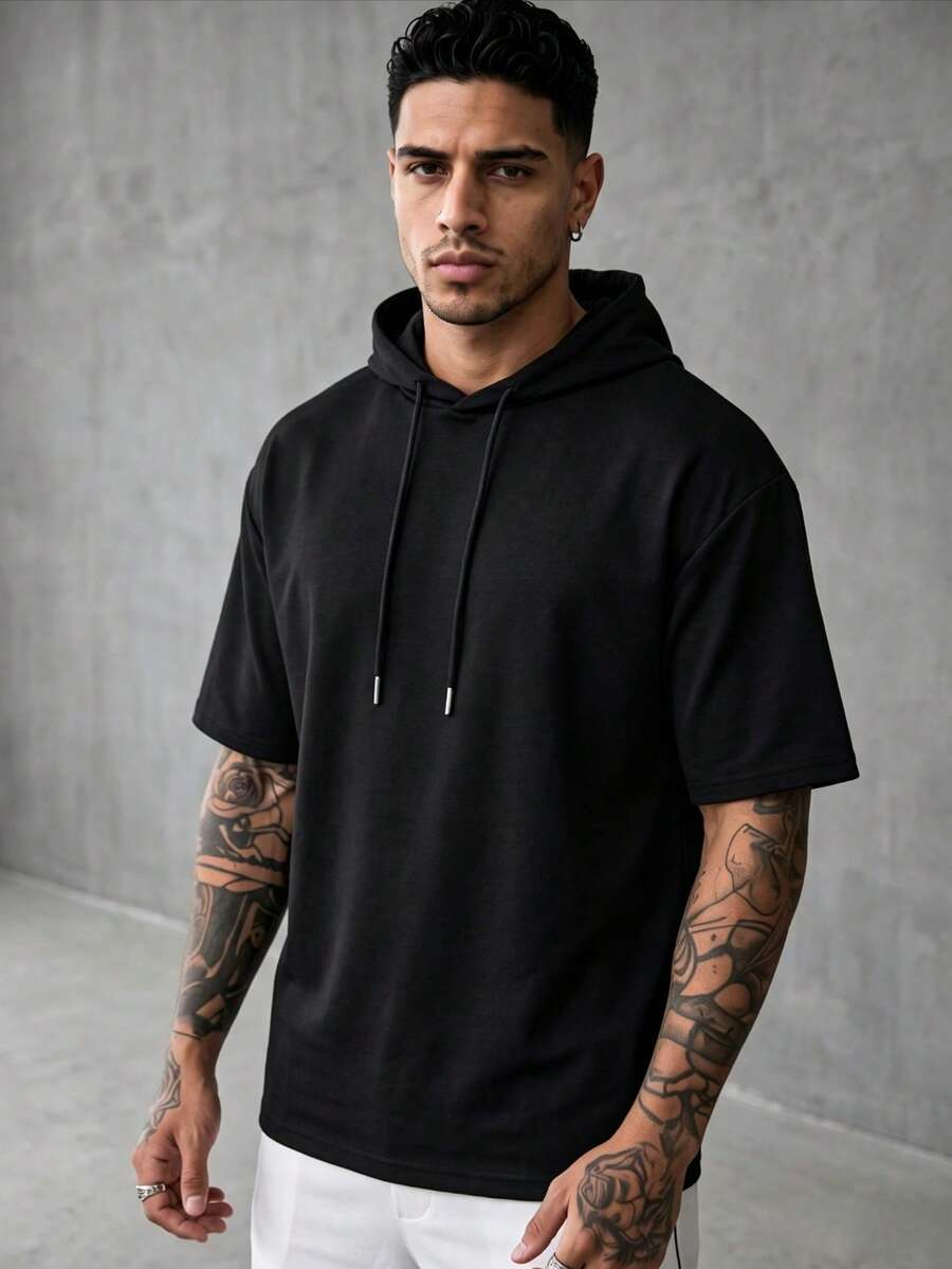 ZYNTH BALENO Men's Summer Fashion Hooded Short Sleeve T-Shirt, Suitable For Gym And Outdoor Sports Black - Black - View 1