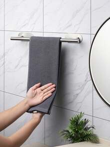 Stainless Steel Bathroom Accessories, Thickened Towel Bar With Towel Ring, Drill-Free Clothes Hook, Toilet Paper Holder, Bathroom Storage Rack, Suitable For Kitchen, Laundry Room - Silver - View 4