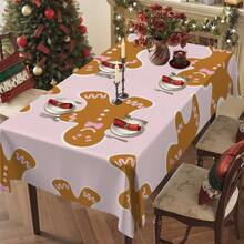 1PC/4PCS/5PCS/6PCS/7PCS/30PCS Light Pink Cute Gingerbread Man Print Tablecloth & Elastic Chair Cover Set, Non-Slip Washable Dining Tablecloth + Elastic Chair Covers, Suitable For Christmas Eve Dinner, Christmas Family Gathering, Holiday Party, Home Dining Table Decoration - Baby Pink - View 9