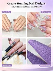 Reusable Textured Silicone Nail Extension Molds, 3D Embossed Pattern Double-Sided Nail Molds, DIY Polymer Gel Nail Art Tools, Suitable For Salon And Home Use - Multicolor - View 4
