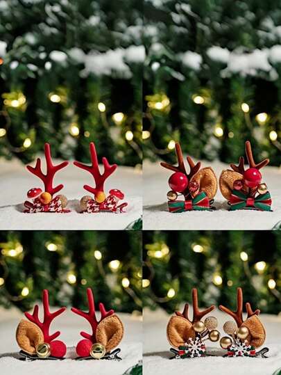2pcs Christmas Hair Clips Women Reindeer Horn Hair Clips Mink Fur Cute Hair Accessories Christmas Decoration Gift Headwear Birthday Cute Super Adorable Hair Accessories Deer Horn Hair Clips