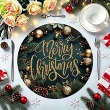 2pcs/4pcs/6pcs/8pcs Merry Christmas Pattern Happy Holiday Kitchen Dining Table Placemats Round Table Mats Round Tablecloth Holiday Tabletop Decor 13.7in X 13.7in Seasonal Home Decor Round Design Holiday Decoration Thickened Linen Material - Multicolor - View 3