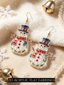 2D Cute Christmas Deer Earrings, Cartoon Style Design, Suitable For Christmas And Thanksgiving Gifts, Perfect For Christmas And Daily Wear, Ideal Gift Choice - Christmas Snowman - View 3