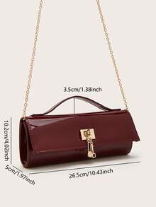 REMANLAND Glossy Burgundy Handbag, Minimalist Square Design, Gold Hardware Accents, Decorative Pendant Chain, Fashionable Choice For Dinner Dates And Parties - Burgundy - View 4