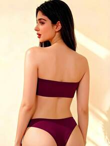 Women's Minimalist Purple Bandeau Bra, Soft Seamless Front-Closure Bandeau, Wire-Free Comfortable Bra, Suitable For Daily Wear, Anti-Sagging Support - Purple - View 3