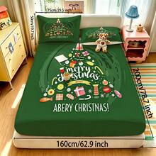 3-Piece Fitted Sheet Set (1 Fitted Sheet + 2 Pillowcases), Green Christmas Tree Holiday Print Design, Soft And Skin-Friendly, All-Season Use, Fade-Resistant And Anti-Pilling, Suitable For Bedroom, Dorm, Guest Room, Daily Use, Ideal Holiday Gift - Multicolor - View 16