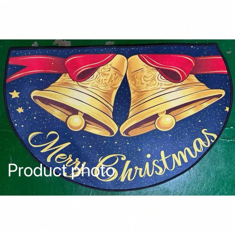1PC Blue Background Gold Bell Merry Christmas Semi-Circular Doormat, Small Rug, Welcome Mat, Carpet, Floor Mat, Outdoor Doormat, Kitchen Rug, Home Decor, Front Door Mat, Area Rug, Outdoor Mat, Home Decor, Area Carpet, Garden Rug, Washable Carpet - Multicolor - View 7