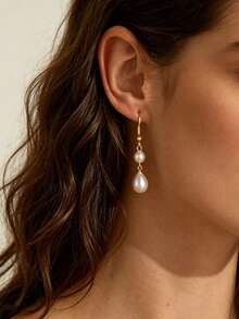1 Pair Fashion French Style Layered Faux Pearl Pendant Earrings, Stainless Steel Ear Hooks, Suitable For Women's Daily Wear - Pearl Earrings - View 1