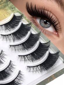 5 Pairs D-Curl Cat Eye Strip False Eyelashes, Lightweight Voluminous Wispy Fake Lashes, Soft Reusable Makeup Lashes, Suitable For All Eye Shapes For Daily & Cosplay - Black - View 2