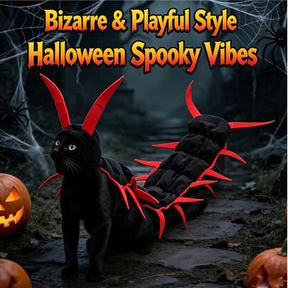 Disfraz de gato divertido de Halloween, transformación de mascota en ciempiés, atuendo de ciempiés para gato, disfraz de ciempiés para gato de gran , ropa de casa para mascota, sombrero para mascota, chaqueta y abrigo para mascota, disfraz especial para mascota, disfraz de ciempiés para gato, de gato a ciempiés, tocado de ciempiés para gato, tocado de ciempiés para perro
