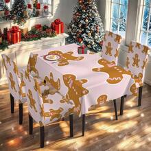 1PC/4PCS/5PCS/6PCS/7PCS/30PCS Light Pink Cute Gingerbread Man Print Tablecloth & Elastic Chair Cover Set, Non-Slip Washable Dining Tablecloth + Elastic Chair Covers, Suitable For Christmas Eve Dinner, Christmas Family Gathering, Holiday Party, Home Dining Table Decoration - Baby Pink - View 14
